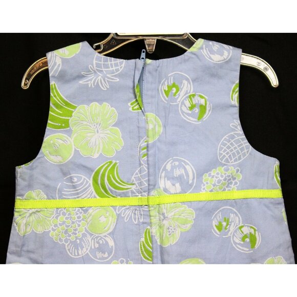 Lilly Pulitzer Girls A-Line Dress sz 4 Scallop Hem Banana Pineapple Hibiscus Lim - Picture 5 of 8